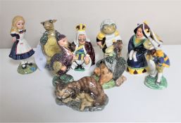 Nine Beswick Alice in Wonderland figures - Alice, Cheshire Cat, King of Hearts,