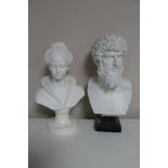 Two chalk busts - Greek God and female