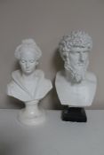 Two chalk busts - Greek God and female