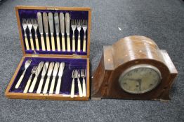 A walnut cased Art Deco mantel clock (a/f),