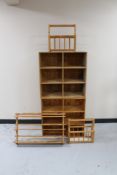 Two sets of pine open shelves,