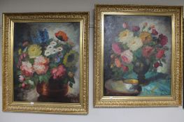 Two gilt framed continental school still life oils on canvas signed E Gerl