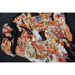 A furisode kimono and obi - The long-sleeved kimono with bold overall design of festival carts and