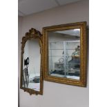 An antique gilt framed mirror and a hall mirror