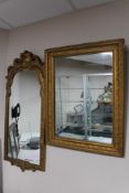 An antique gilt framed mirror and a hall mirror