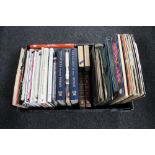 A box of LP records and books, antique reference,