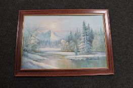 A framed oil on canvas - Winter landscape, by W.