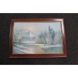 A framed oil on canvas - Winter landscape, by W.