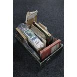 A box of cigar and tea cards, albums, 20th century postcards,