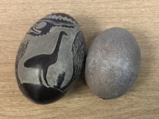 Two Australian emu eggs,