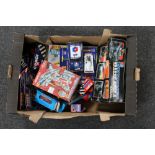 A box of late 20th century diecast vehicles - Corgi, Matchbox, MB Bigfoot,