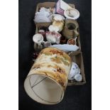 Three boxes containing miscellaneous china - soup set, figures, vases,