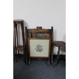 An early 20th century oak framed tapestry fire screen, rustic fire screen,
