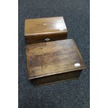 A Victorian inlaid walnut work box together with a Victorian pine writing box named to J.S.