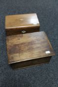 A Victorian inlaid walnut work box together with a Victorian pine writing box named to J.S.