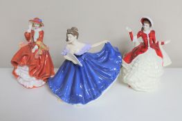 Three Royal Doulton Pretty Ladies figures - Top O' The Hill,