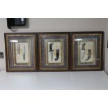 Three Eastern knives in sheathes in display frame