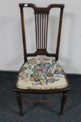 A Victorian mahogany tapestry seated bedroom chair