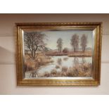 Continental School : oil on canvas of marshland,