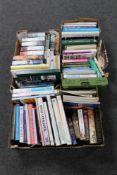 Three boxes of hardback and paper backed books, cookery,