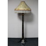 A 1920's Chinoiserie standard lamp with shade on three-way pedestal CONDITION REPORT: