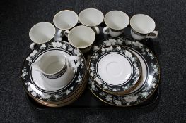 A tray of thirty-three pieces of Royal Doulton Vogue tea and dinner ware