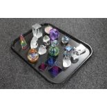 A tray of glass paperweights