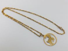 An Arabic yellow gold goat disc pendant on chain CONDITION REPORT: With indistinct