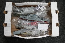 A box of built plastic modelling kits - War ships