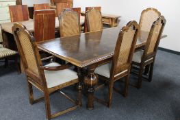 A Barker & Stonehouse Flagstone hardwood dining table on bulbous legs and six high backed dining
