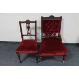 An Edwardian mahogany lady's chair and a matching dining chair