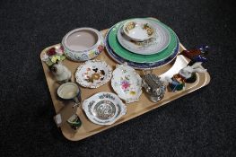 A tray of assorted china - miniature character jugs, Beswick cat, Poole bowl,