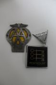 Three vintage car badges - AA,