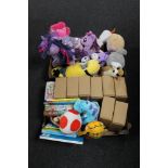 Two boxes of children's soft toys including Garfield,