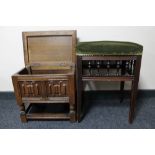 An Edwardian piano stool and an oak stool