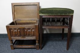 An Edwardian piano stool and an oak stool