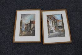 A pair of framed antiquarian watercolours,