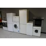 Eight kitchen appliances : Electrolux electric cooker, Gram fridge freezer, Candy washing machine,