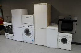 Eight kitchen appliances : Electrolux electric cooker, Gram fridge freezer, Candy washing machine,