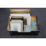 A box of antique and later framed pictures and prints