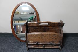 A Victorian oval inlaid table and a rustic magazine rack