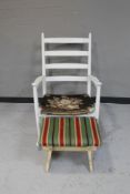A painted 20th century rocking chair and a painted stool