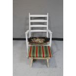 A painted 20th century rocking chair and a painted stool