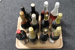 A tray of twelve bottles of assorted champagne, sparkling peri,