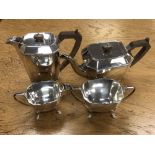 A George V silver four piece tea service, Stower & Wragg Ltd, Sheffield 1932, comprising teapot,