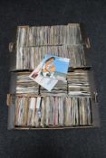 Two boxes of a large quantity of vinyl 7" singles, Blur, The Stranglers,