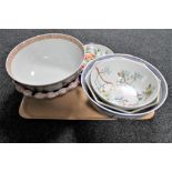 A tray of seven assorted Chinese bowls and plates CONDITION REPORT: Imari bowl with