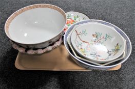 A tray of seven assorted Chinese bowls and plates CONDITION REPORT: Imari bowl with