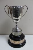 A mid 20th century silver plated Rolls Royce horticultural society trophy on wooden stand