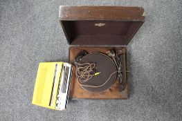 An early 20th century Columbia record player together with a Pack Son MD-1001 portable 7" record